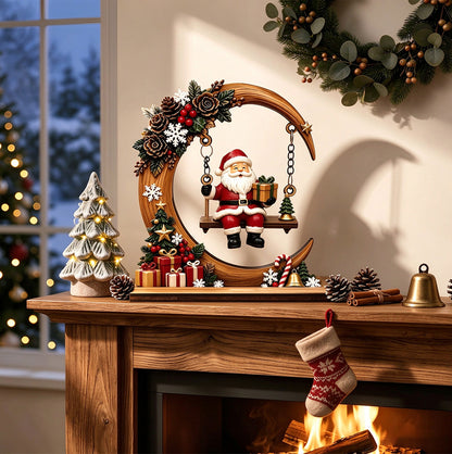 Engineered Wood Crescent Santa Swing Christmas Table Ornament