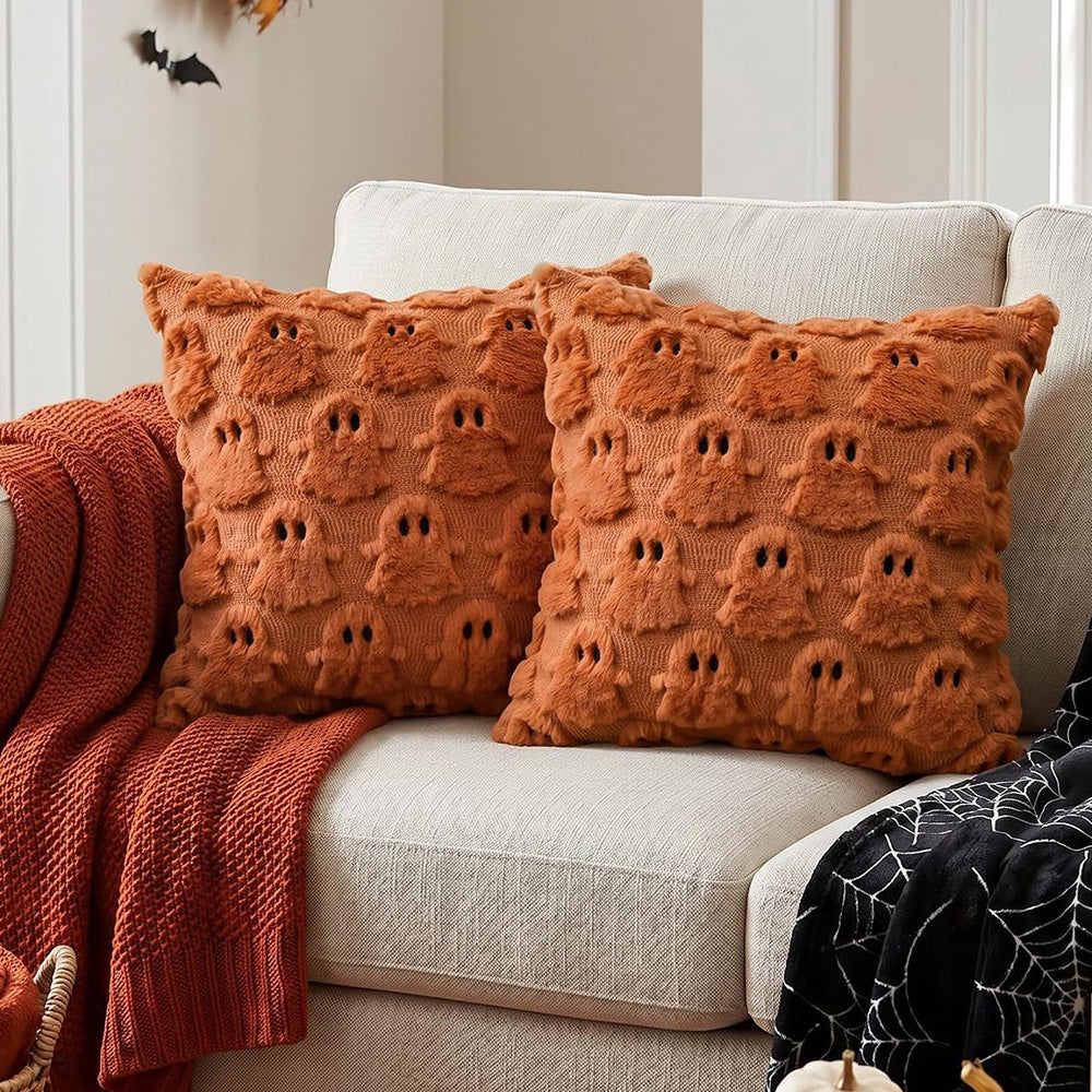 Cute Halloween Ghost Pillow Cover for Living Room - Orange