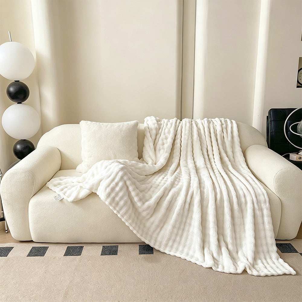 Bubble Fleece Blanket-White