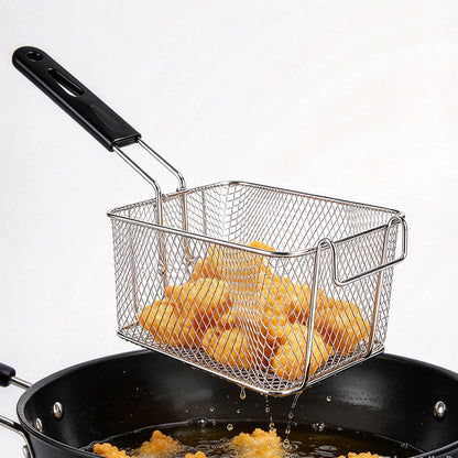 Stainless Steel Deep Fryer Basket with Removable Handle - Rhombus
