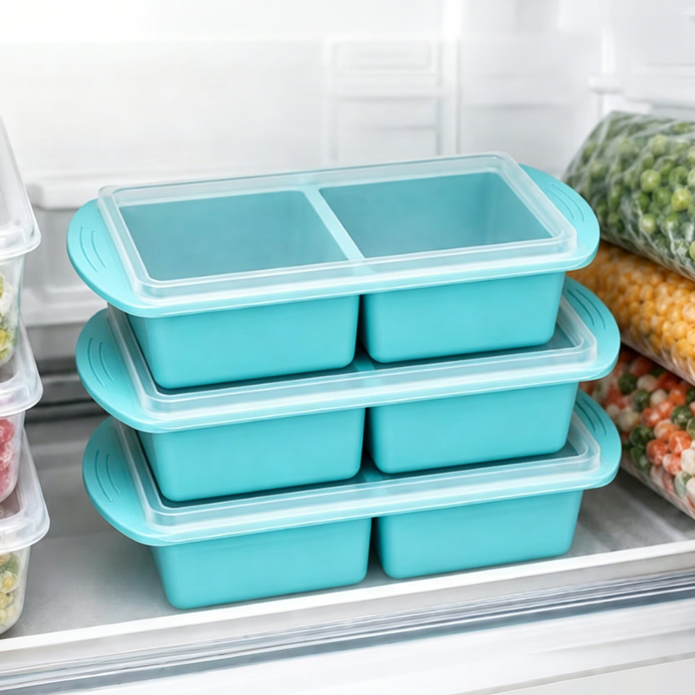 3 Pack Silicone Freezer Trays with Lids for Soup Sauce Meal Prep Storage-Blue