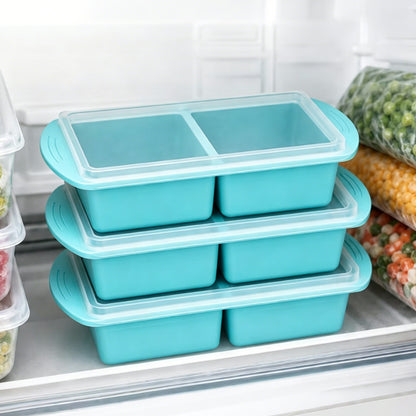 3 Pack Silicone Freezer Trays with Lids for Soup Sauce Meal Prep Storage-Blue