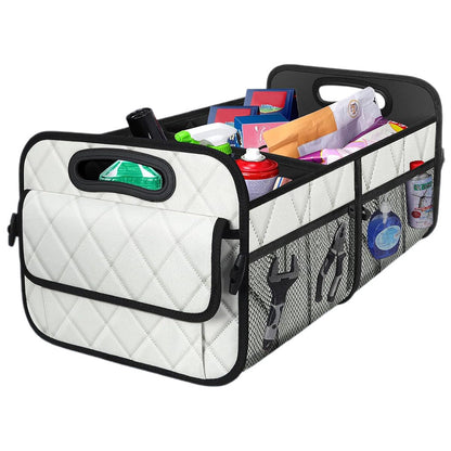 55L Foldable Car Trunk Organzier 6-Pocket Storage Box for Home Car Office White