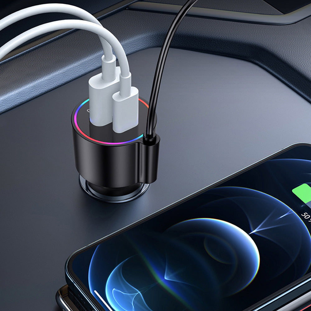 3-in-1 Car Charger ¨C Retractable Coiled Cable with USB and Type-C Fast Charging
