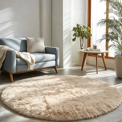 Round Plush Area Rug Soft Fluffy Non Slip Carpet-Camel