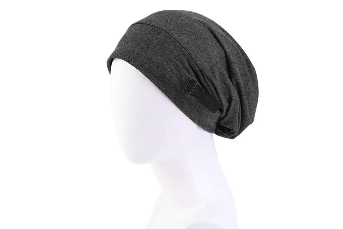 Sleeping Bonnet Hair Wrap Satin Cap Adjustable Night Soft Hat Headwear-Dark Grey