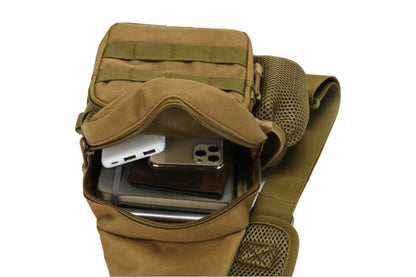 2Pcs Tactical Sling Bag Pack With Water Bottle Holder Shoulder Messenger Bag-Brown