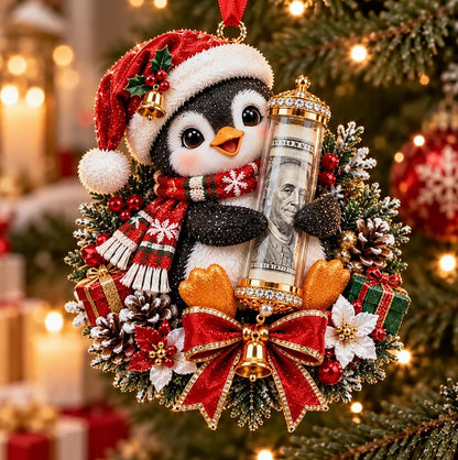 5 Piece Christmas Cash Holder Animal Ornaments with Clear Money Tubes
