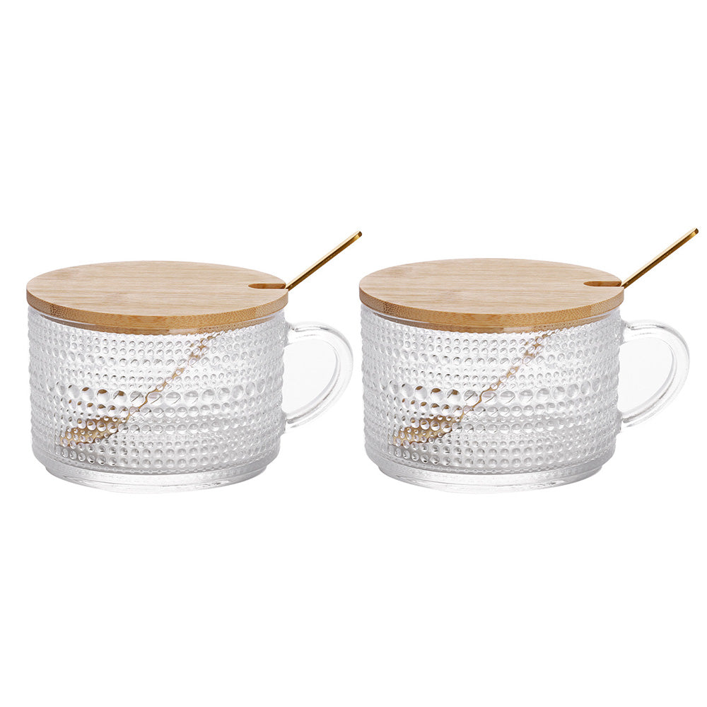 2PCS Vintage Embossed Coffee Mugs With Lid And Spoon For Tea Milk -Raindrops