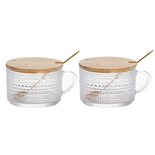 2PCS Vintage Embossed Coffee Mugs With Lid And Spoon For Tea Milk -Raindrops