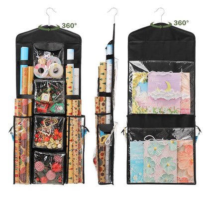 Hanging Wrapping Paper Storage Bag Double-Sided Gift Wrap Organizer Holder Black