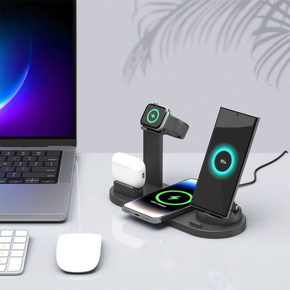 4-in-1 Charger Dock Wireless Charging Station for Apple Android QI Devices Black