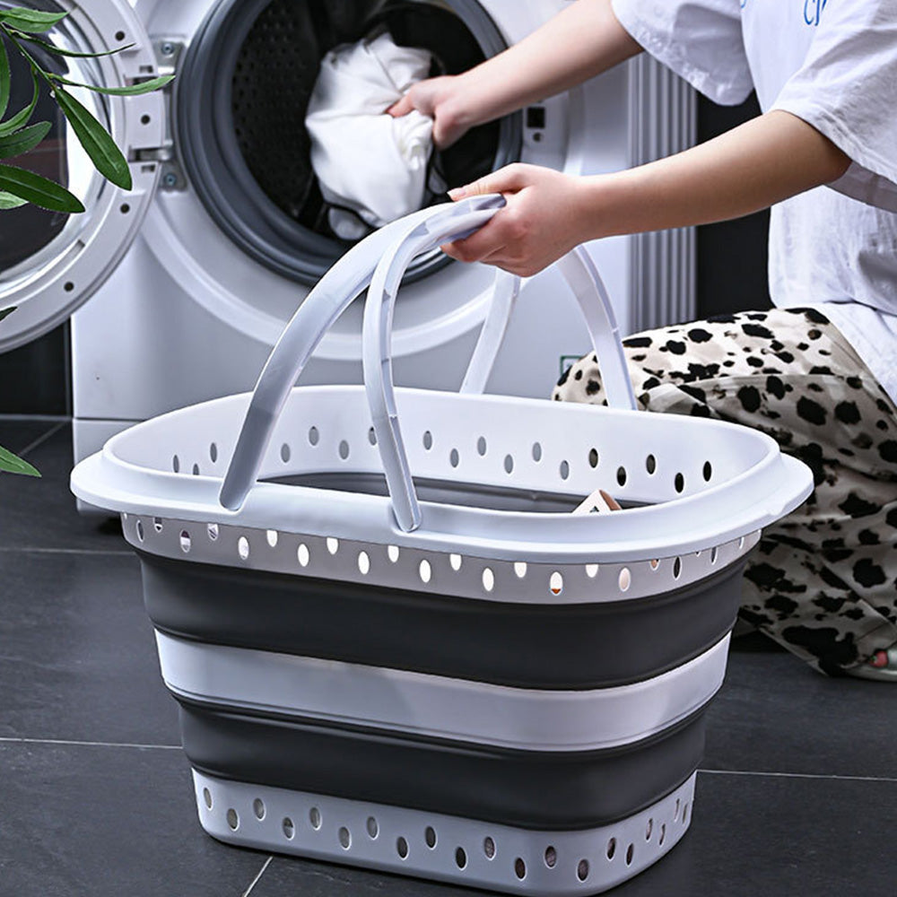 Foldable Collapsible Laundry Basket with Handle for Space Saving Storage-Grey