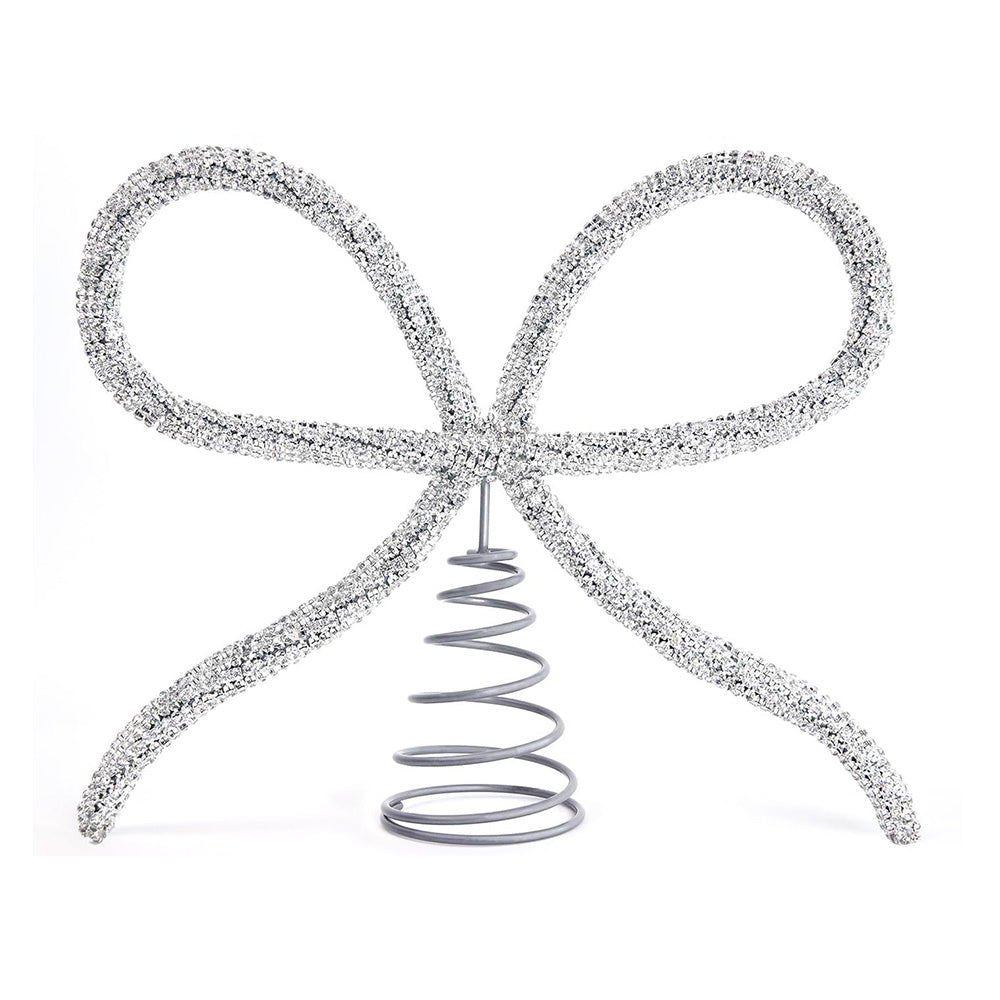Sparkling Christmas Tree Top Bow Elegant Holiday Decoration Silver
