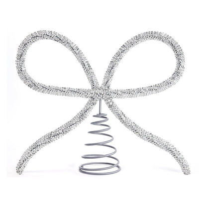 Sparkling Christmas Tree Top Bow Elegant Holiday Decoration Silver