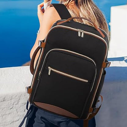40L Travel Backpack for Men & Women Waterproof Carry-On Bag with 3 Storage Pockets Black