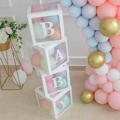 4Pcs Christmas Clear Boxes with 26 Capital Letters Set DIY Xmas Gift Boxes Packing DIY Letter Cube Box White