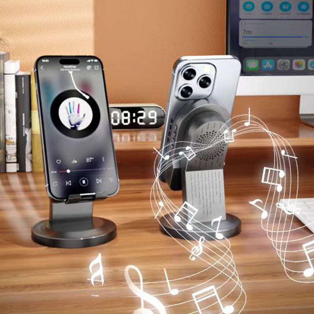 3-in-1 Wireless Induction Speaker with Phone Stand-Black