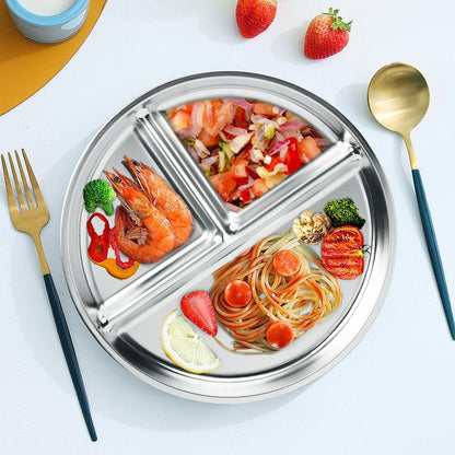 2Pcs Divided Meal Plates Stainless Steel Balance Lunch Container for Eating