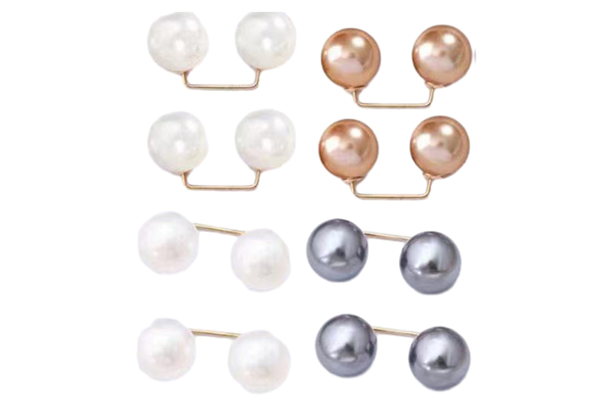 8Pcs Brooches Anti-Reveal Neckline Double Headed Artificial Pearl Curved Pin-ST2