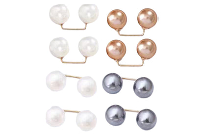 8Pcs Brooches Anti-Reveal Neckline Double Headed Artificial Pearl Curved Pin-ST2