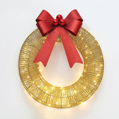 Outdoor Christmas Wreath LED Metal Holiday Garland for Home Exterior Decor-Gold