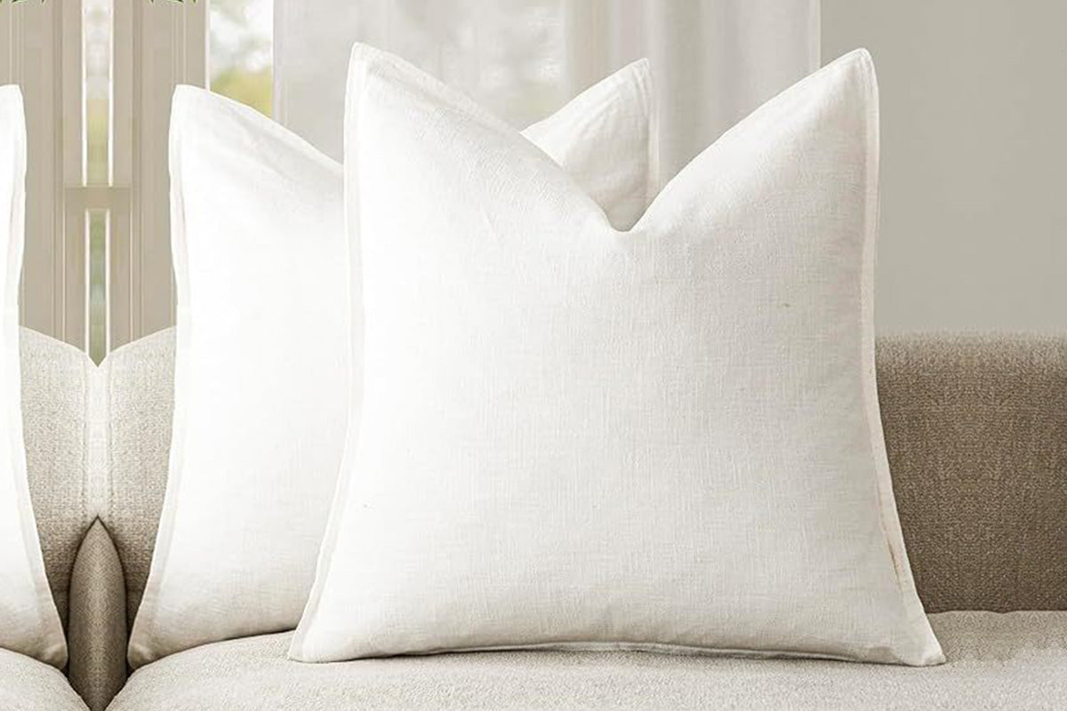 2Pcs Linen Plain Solid Colour Cushion Cover Decorative Pillow Case-White
