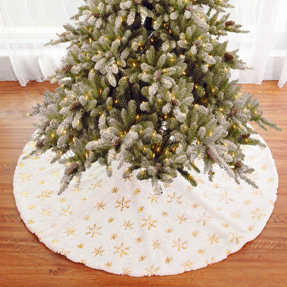 Sequin Christmas Tree Skirt Plush Snowflake Xmas Decoration for Christmas Winter Party -Gold