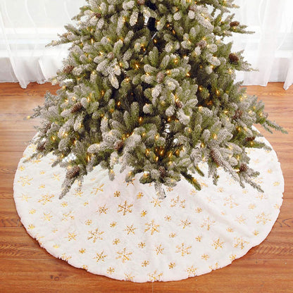 Sequin Christmas Tree Skirt Plush Snowflake Xmas Decoration for Christmas Winter Party -Gold