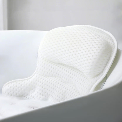 Bath Neck and Head Rest Pillow with Suction Cups-White