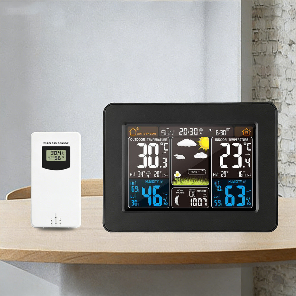 Weather Station Wireless Thermometer Digital Thermometer with Remote Sensor-Black