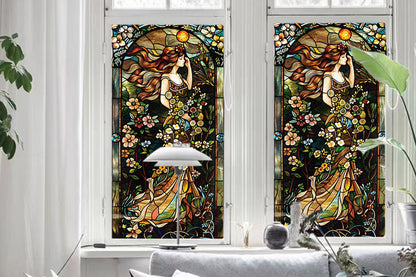 Static Cling Window Film Frosted Stained Glass Sticker Fairy Decor Glass Privacy Film