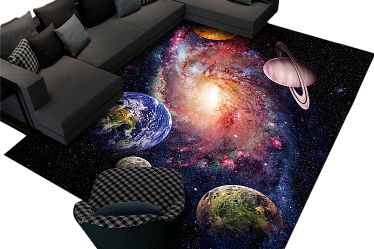 Space Kids Rug For Playroom Solar System Educational Rug Kids Floor Mat-Style 4 Multicolor Cosmic Planet