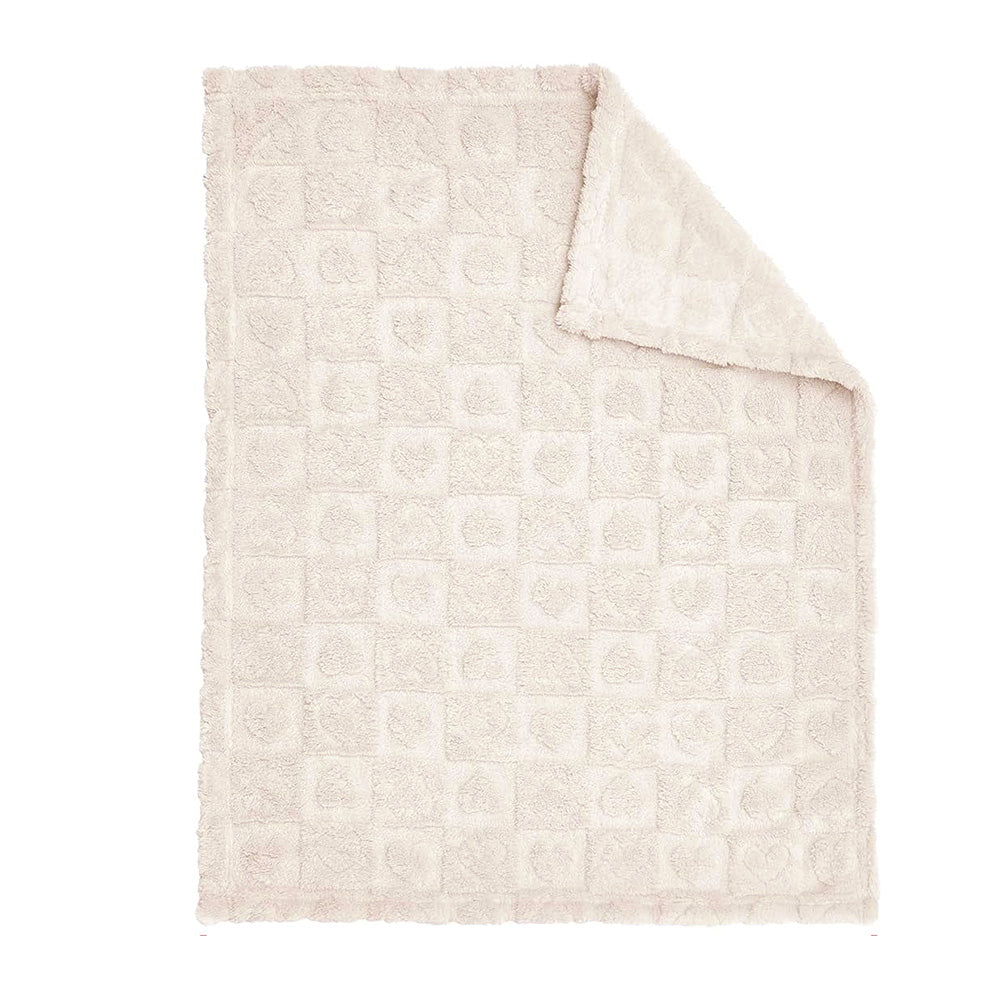 Cozy Fleece Blanket Heart Checkered Blanket for Sleeping Napping White