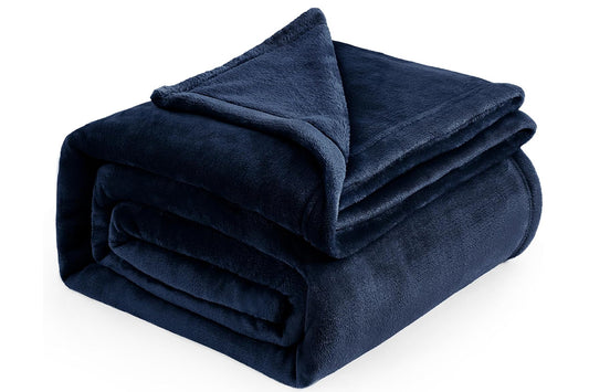 Soft Cozy Mink Feel Flannel Throw Blanket - Navy