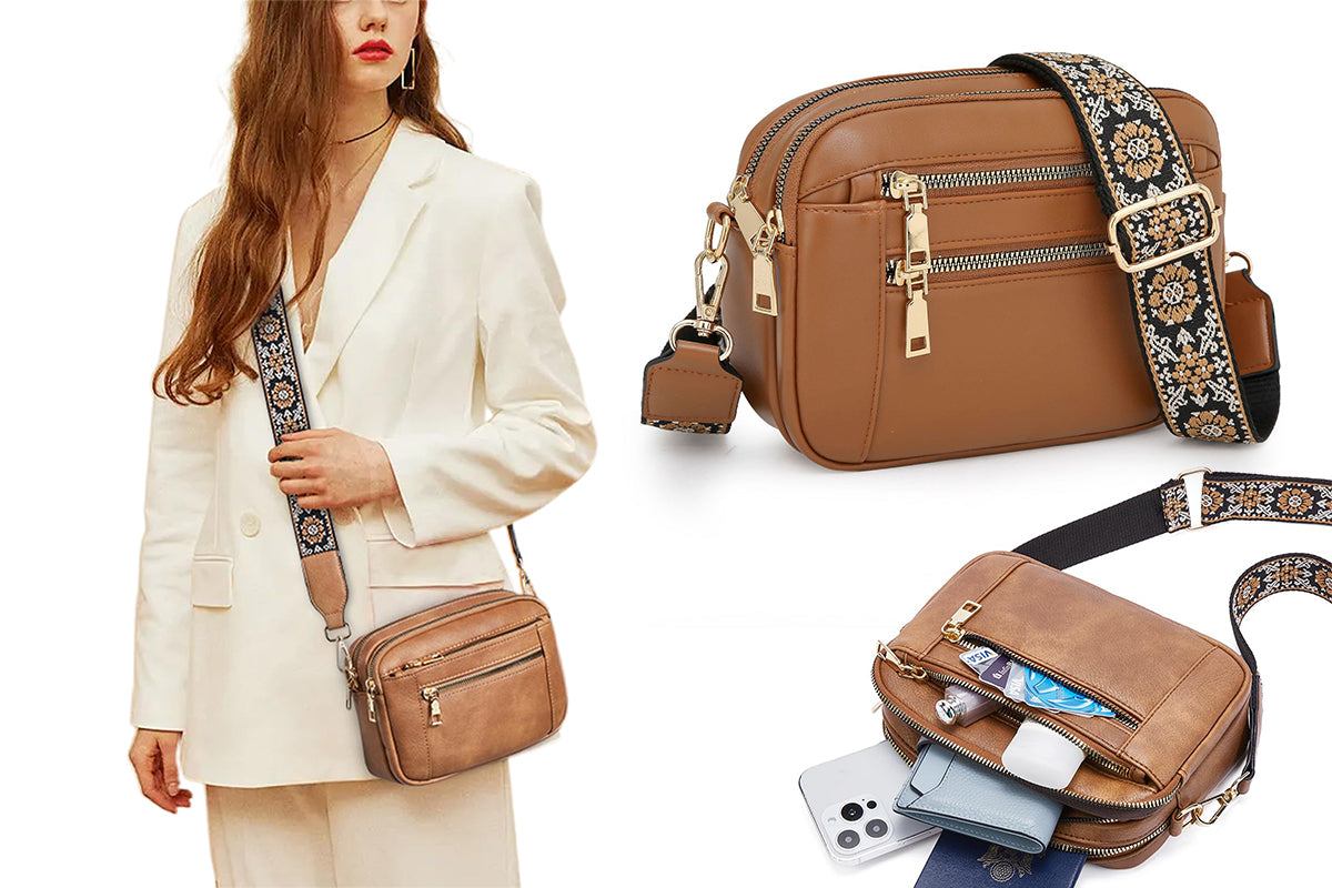Crossbody Purse for Women Small Crossbody Bags Trendy Vegan PU Leather with Adjustable Shoulder Strap-Brown