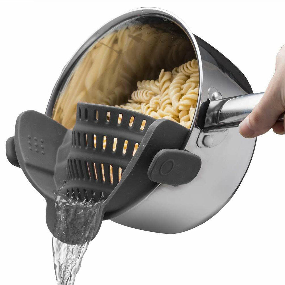 Clip-On Silicone Kitchen Strainer ââ‚?For Pasta  Noodles  Vegetables  Fruit Gray