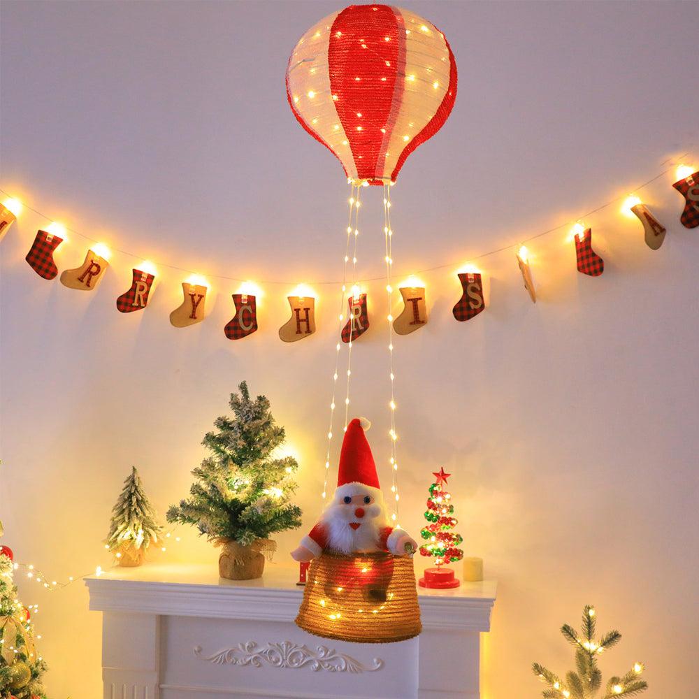 Christmas Santa Claus Hot Air Balloon with Light String - Warm Light