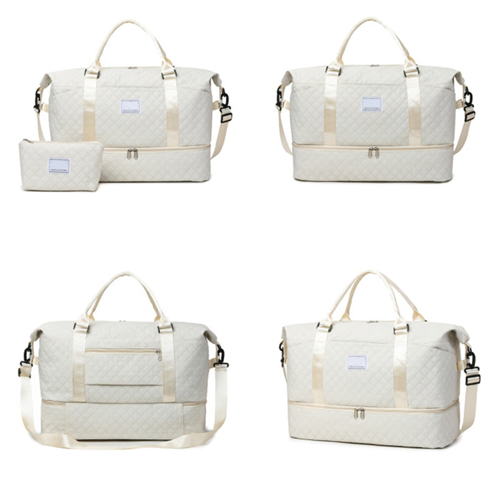 2Pcs Travel Duffle Bag Weekender Bags for Women with Shoe Compartment Hospital Bags-White