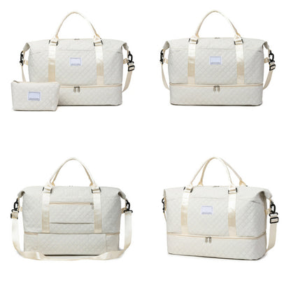 2Pcs Travel Duffle Bag Weekender Bags for Women with Shoe Compartment Hospital Bags-White