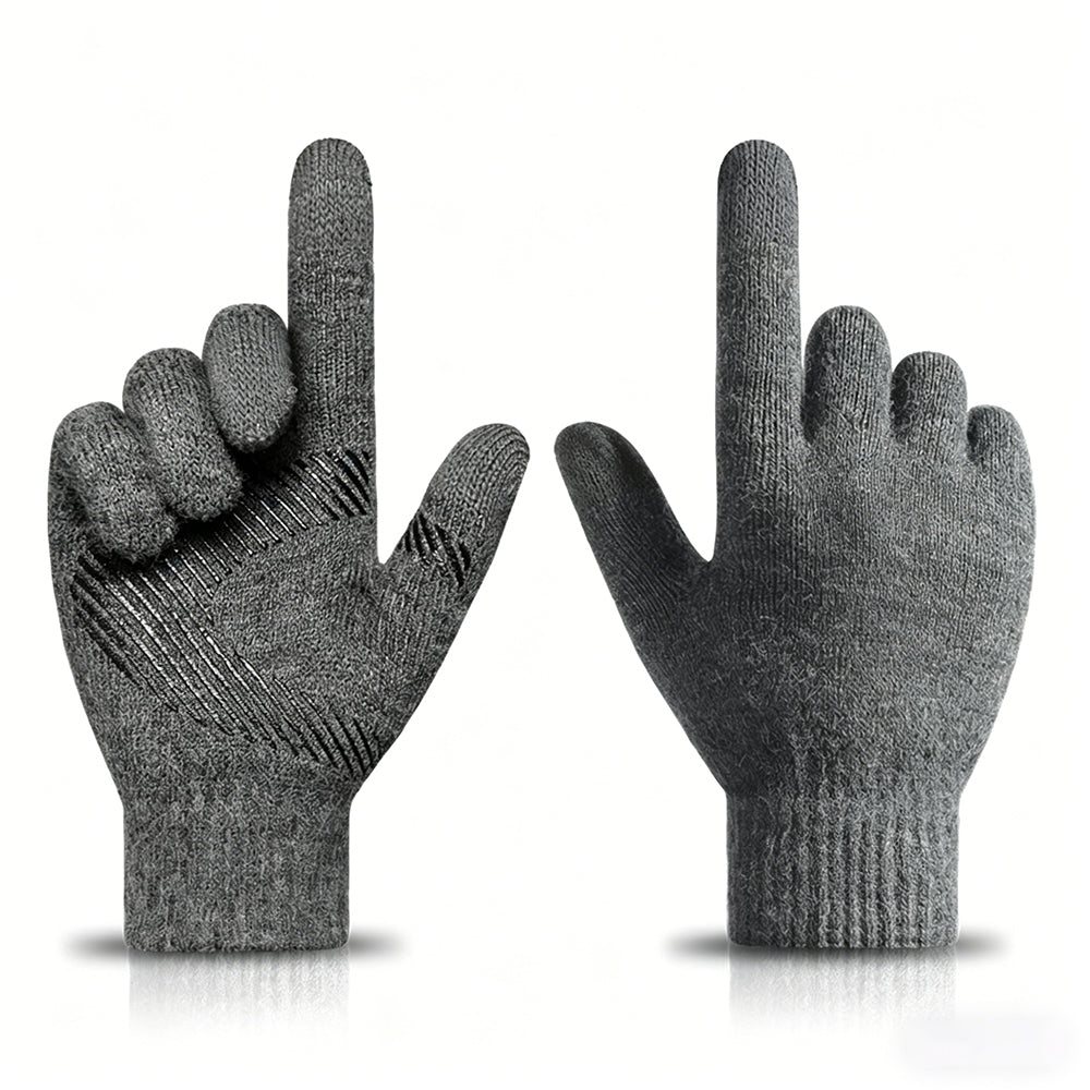 Winter Gloves Touch Screen Knitted Gloves Thermal Warm Gloves for Driving-Grey