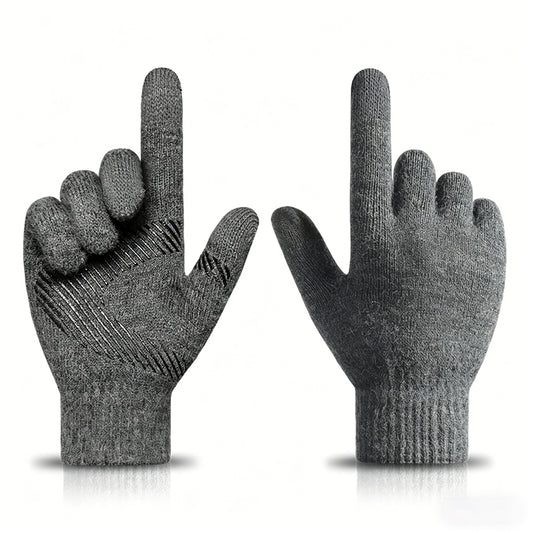 Winter Gloves Touch Screen Knitted Gloves Thermal Warm Gloves for Driving-Grey