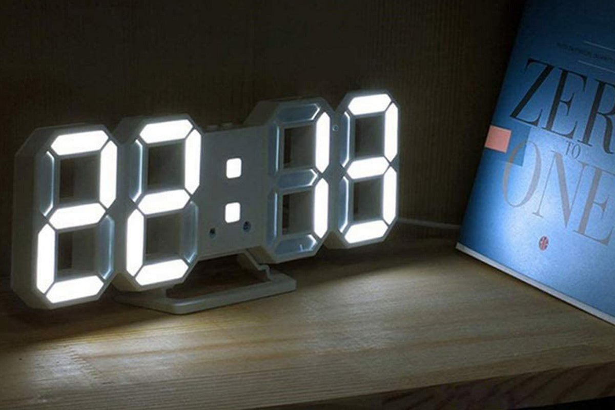 3D LED Digital Wall Clock Alarm Clocks With APP Control For Bedroom-White
