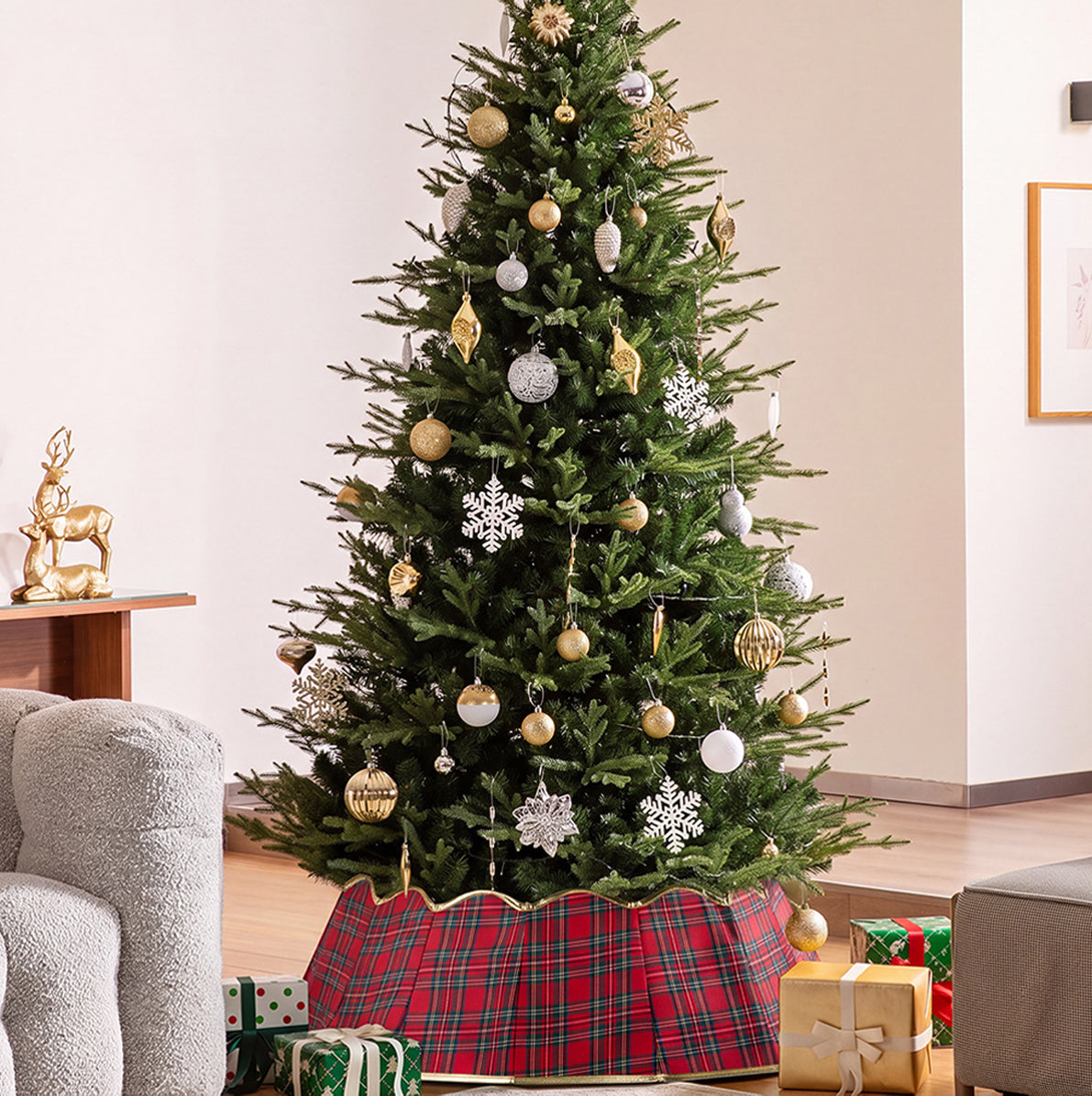 75cm Round Foldable Christmas Tree Skirt with Gold Trim