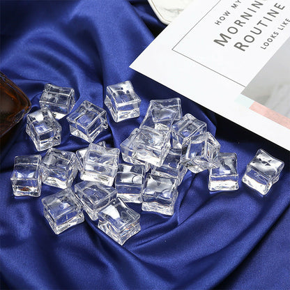25 Pack Clear Simulated Ice Cubes for Drink Reusable Ice Cubes