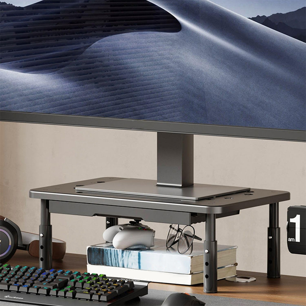 Adjustable Monitor Stand Riser with Drawer Storage Metal Desk Organizer