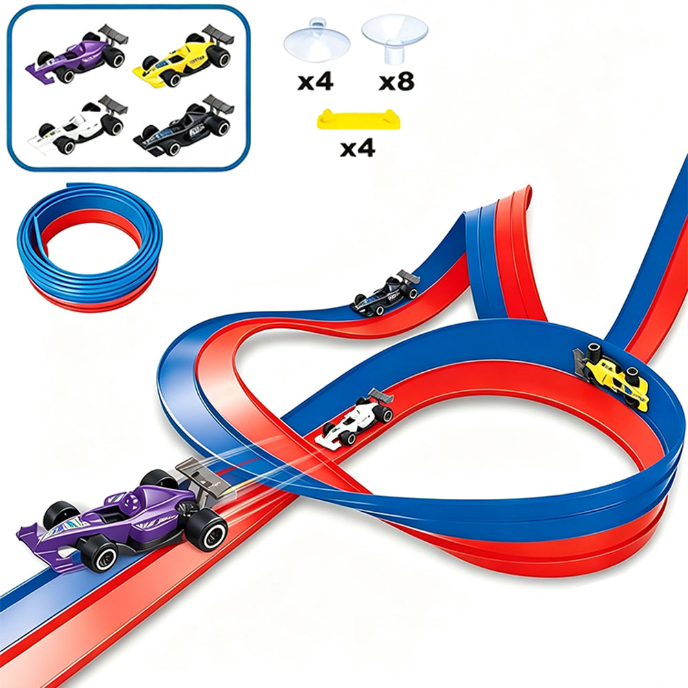 DIY Flexible Car Track Set Bendable Race Track with 4 Toy Cars - Blue