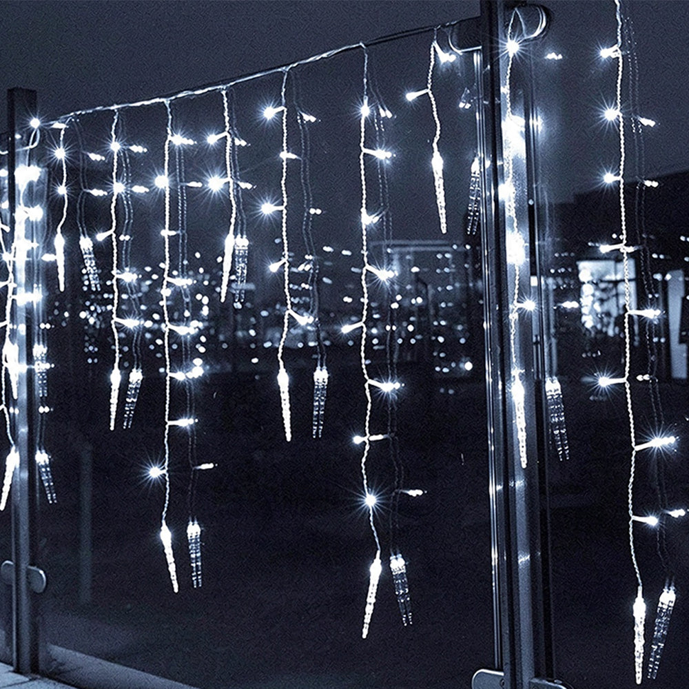 Christmas Icicle Lights Window Curtain Drooping Light String with 8 Modes - White