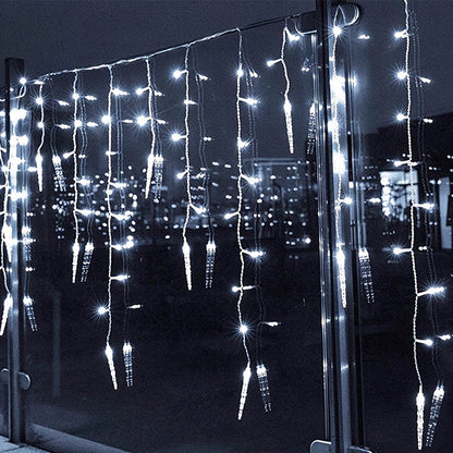 Christmas Icicle Lights Window Curtain Drooping Light String with 8 Modes - White