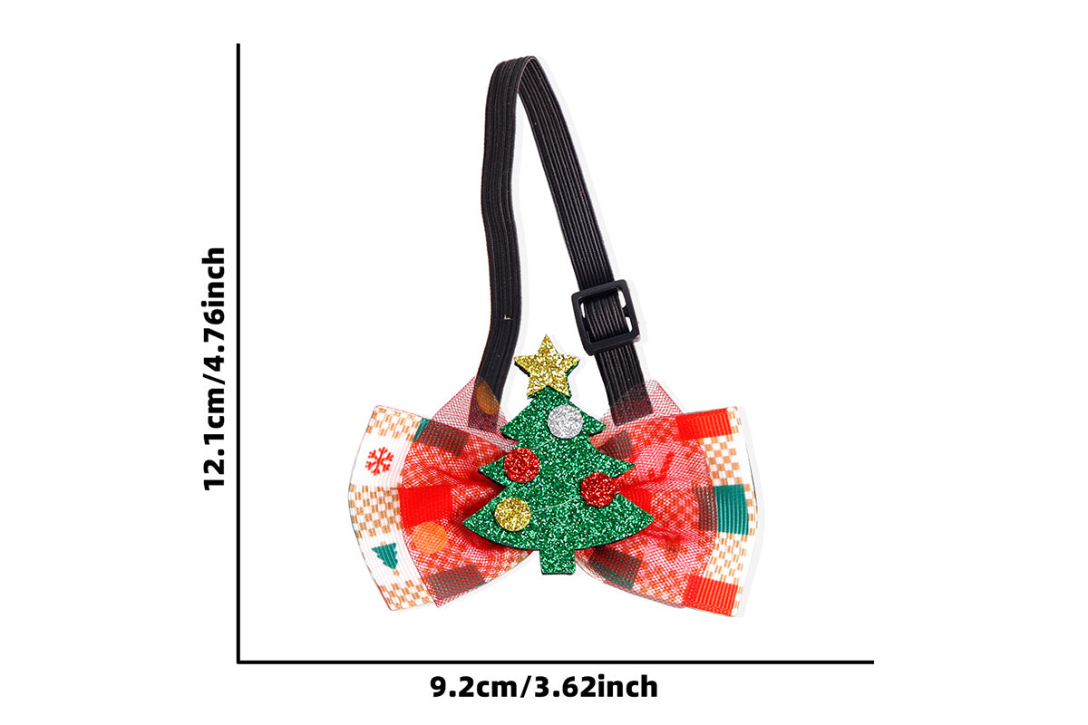 2Pcs Christmas Pet Bow Tie With Bell and Bow Dog Bow Tie Cat Kitten Plaid Collar-Style 1